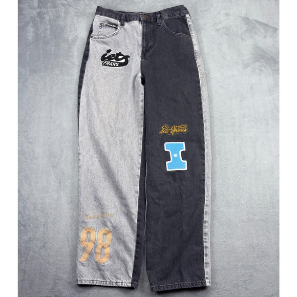 BDG Pants - BDG Sustain Boyfriend Jean Women 29W Gray/Black Spliced Varsity Patch iets Frans